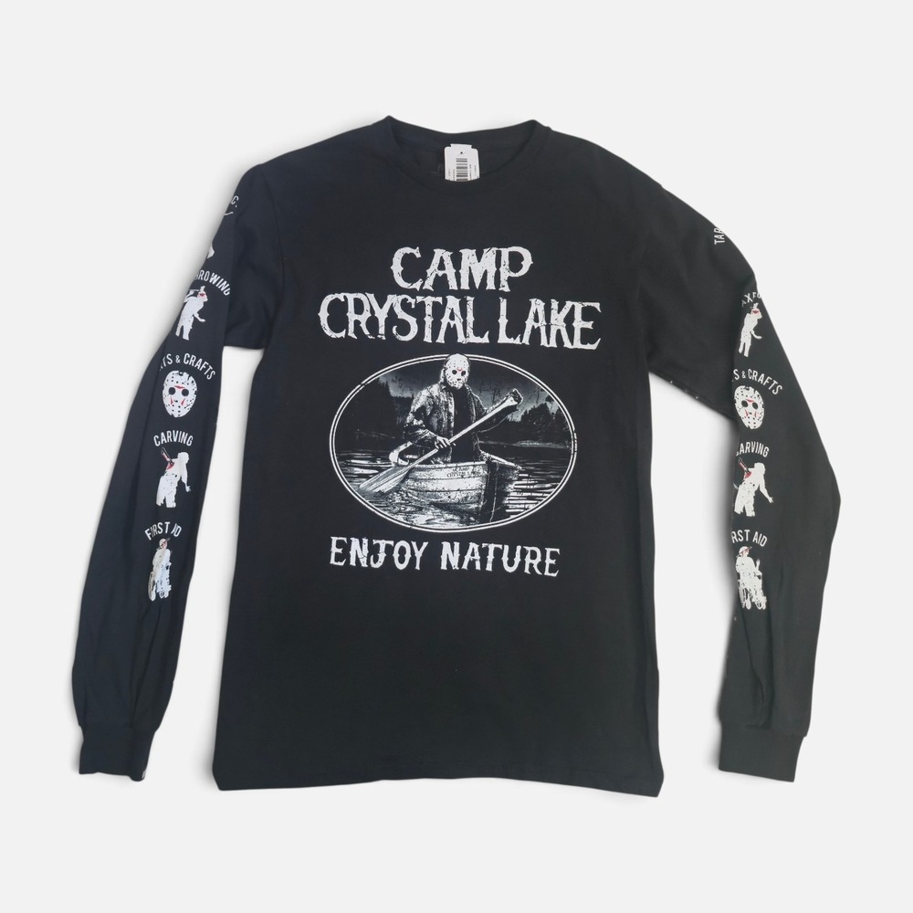 Friday the 13th NWT Black Long Sleeve Camp Crystal Lake Jason Graphic Shirt S
